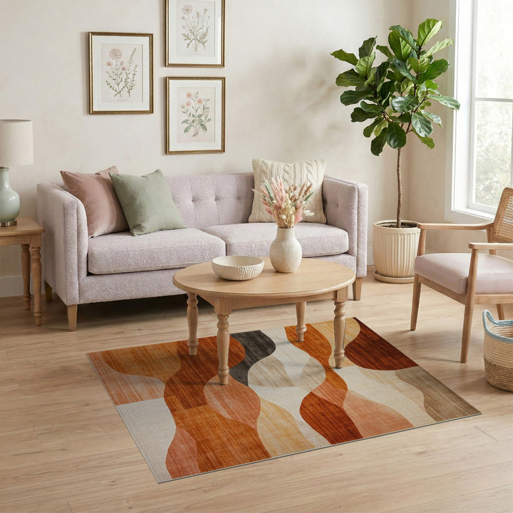 Orange Warm Orange Abstract Wave Area Rug