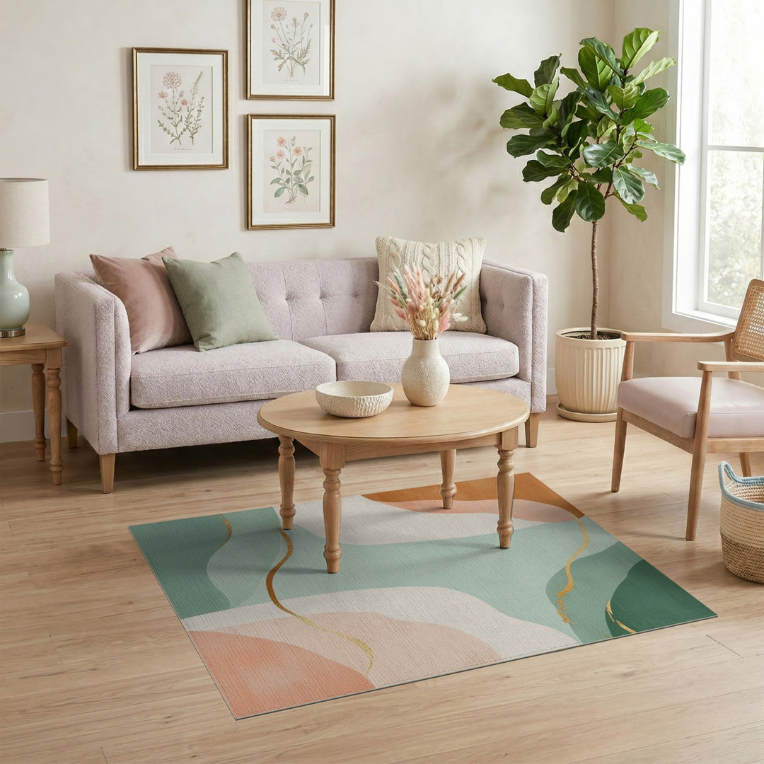 Abstract Teal Area Rug with Gold Accents