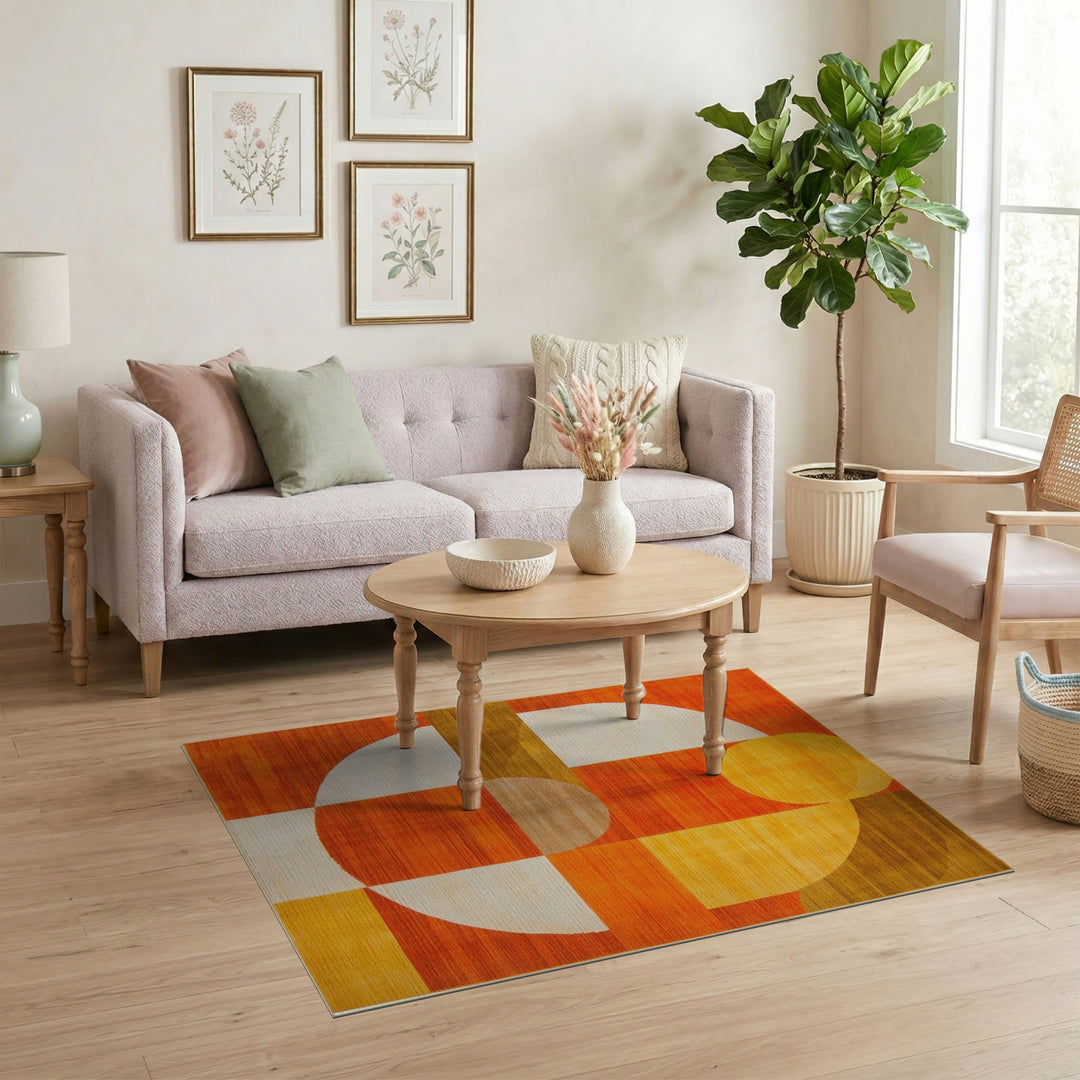 Orange Geometric Circle Geometric Modern Area Rug