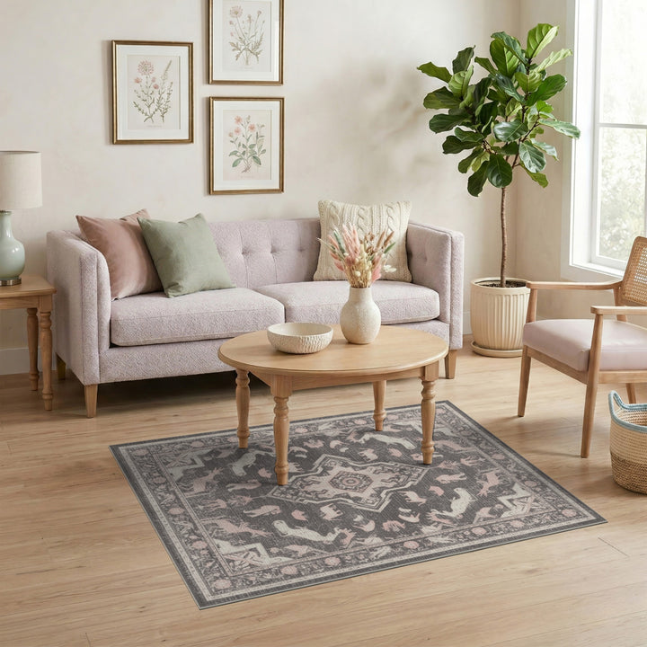 Pink Distressed Animal Motif Area Rug