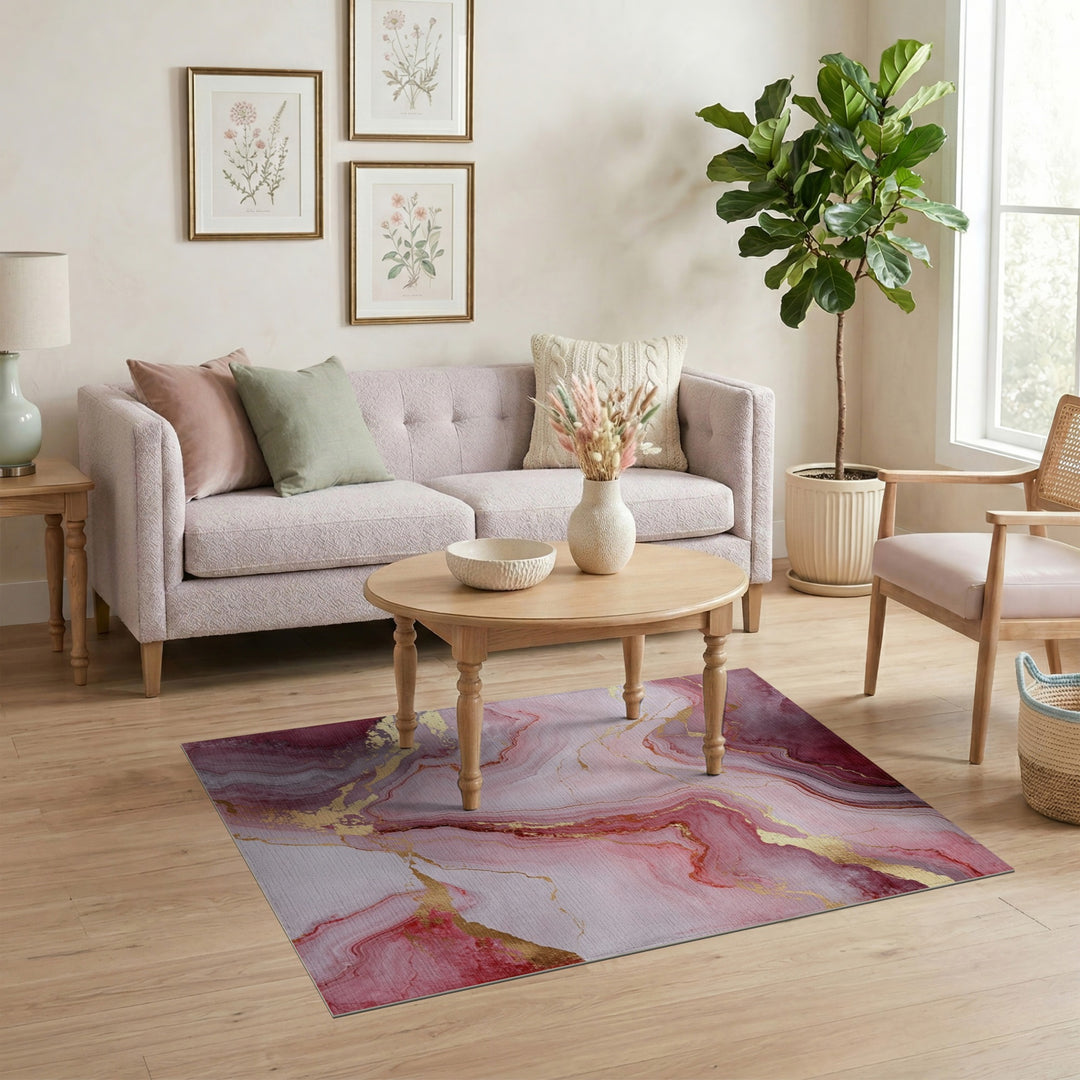 Pink Gold Marble Abstract Pink Area Rug