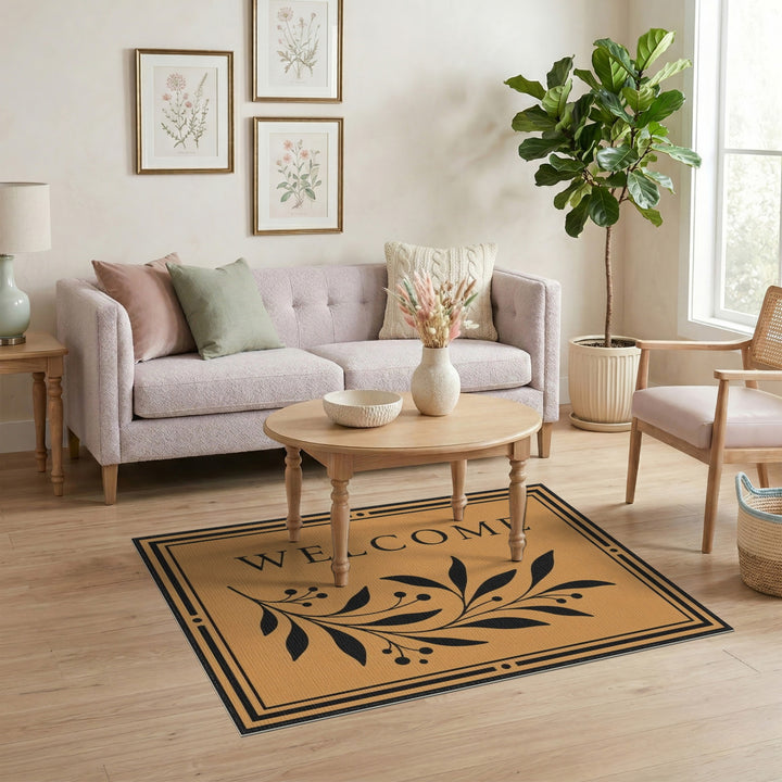 Welcome Tan Floral Area Rug