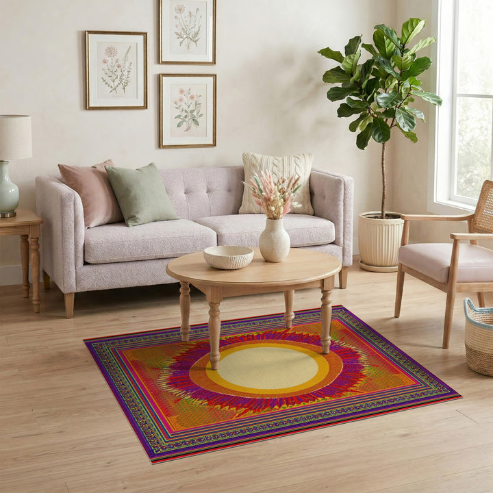 Vibrant Sunburst Multi-Color Geometric Rug