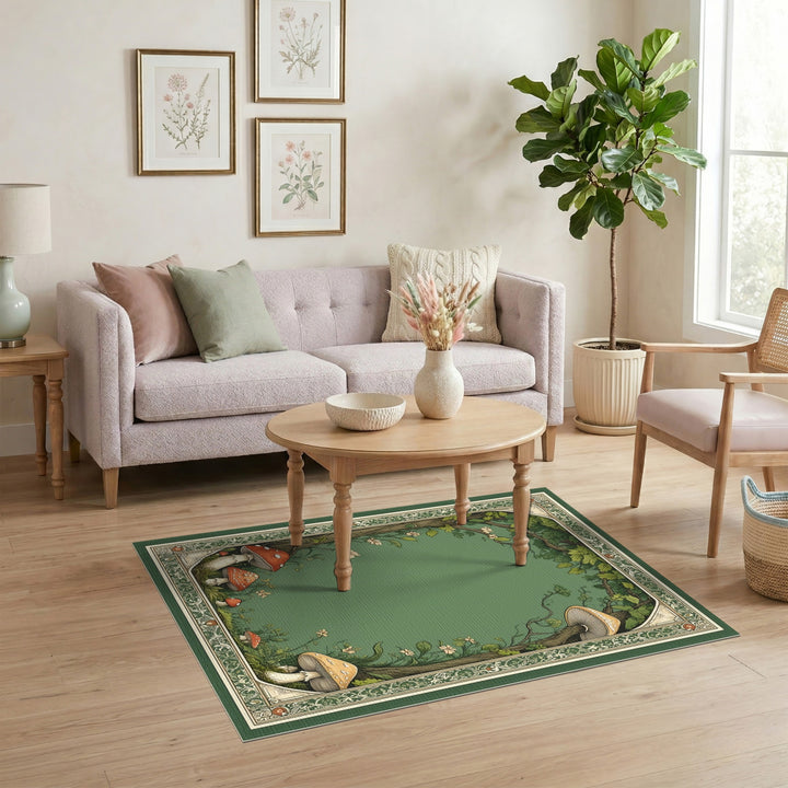 Enchanted Forest Mushroom Green Area Rug