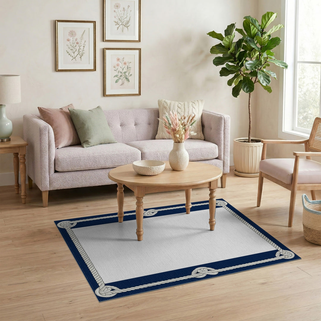 Nautical Rope Knot Navy Coastal Area Rug