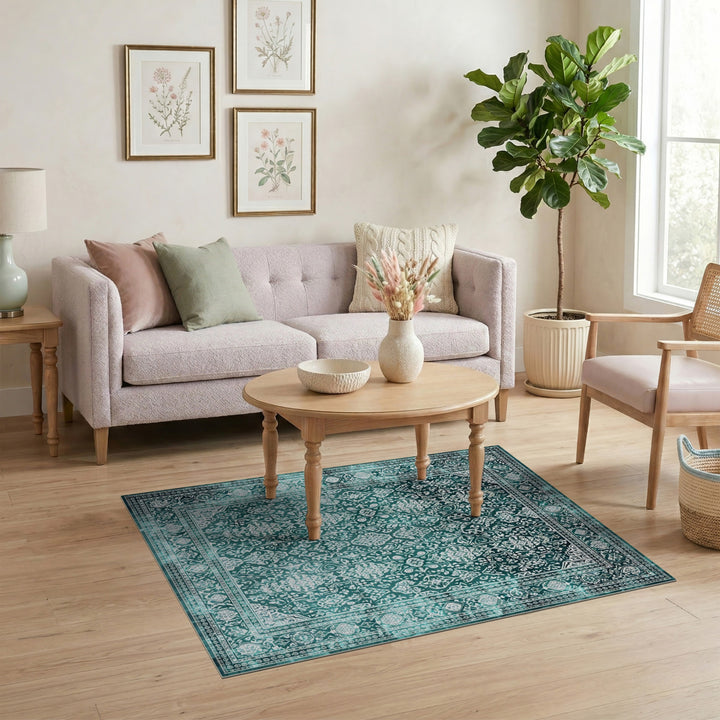 Teal Persian Floral Area Rug