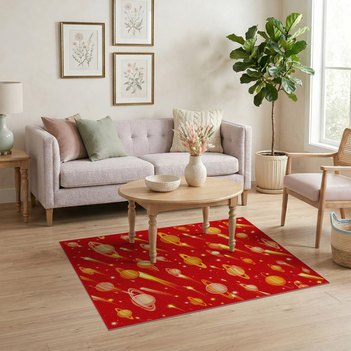 Red Cosmic Planets Kids Area Rug