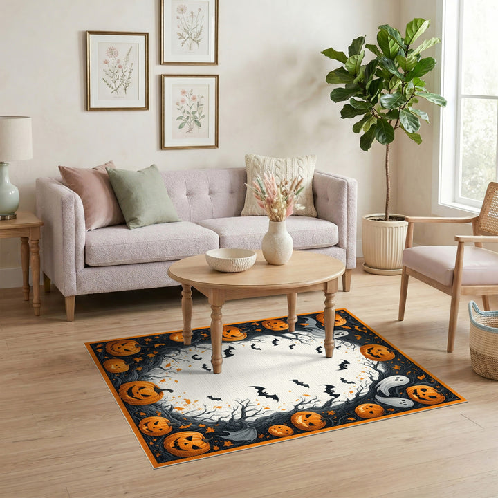 Orange Halloween Pumpkin Ghost Rug