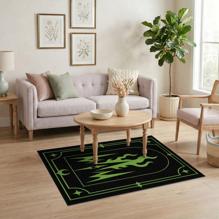 Green Flame Crest Area Rug