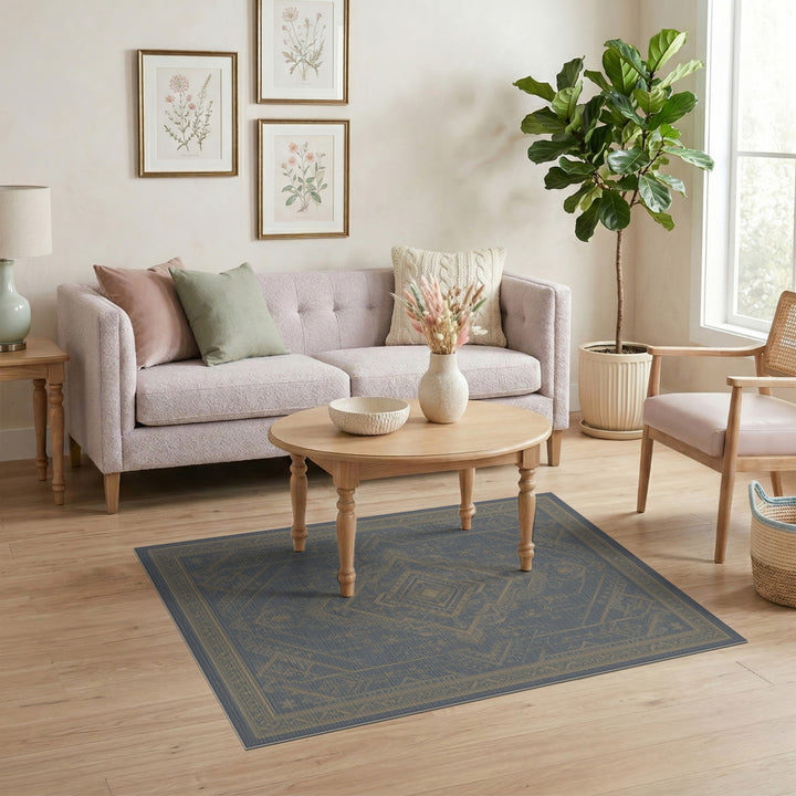 Blue Gold Geometric Diamond Area Rug