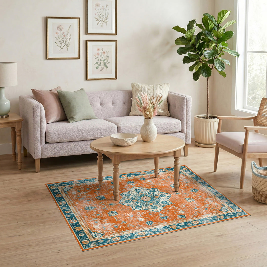 Orange Distressed Medallion Area Rug