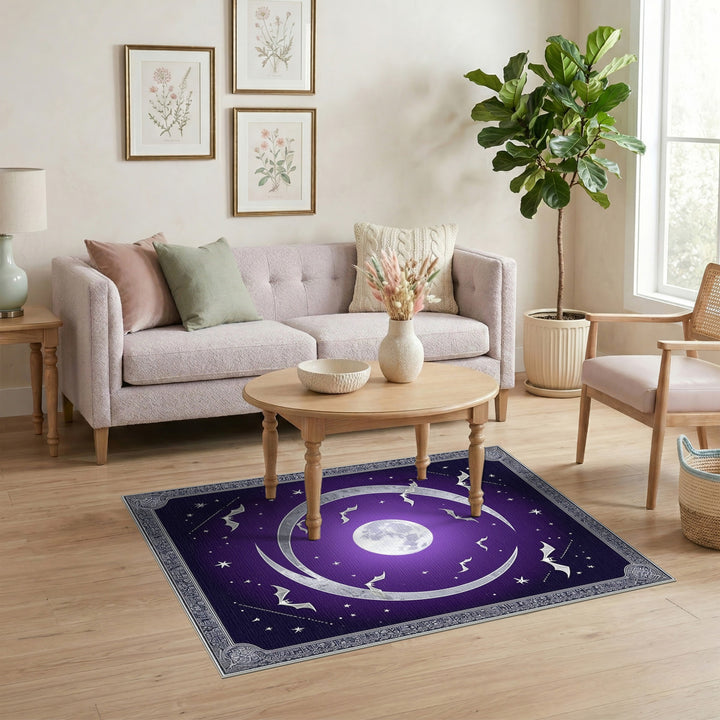 Purple Celestial Bats Moon Area Rug