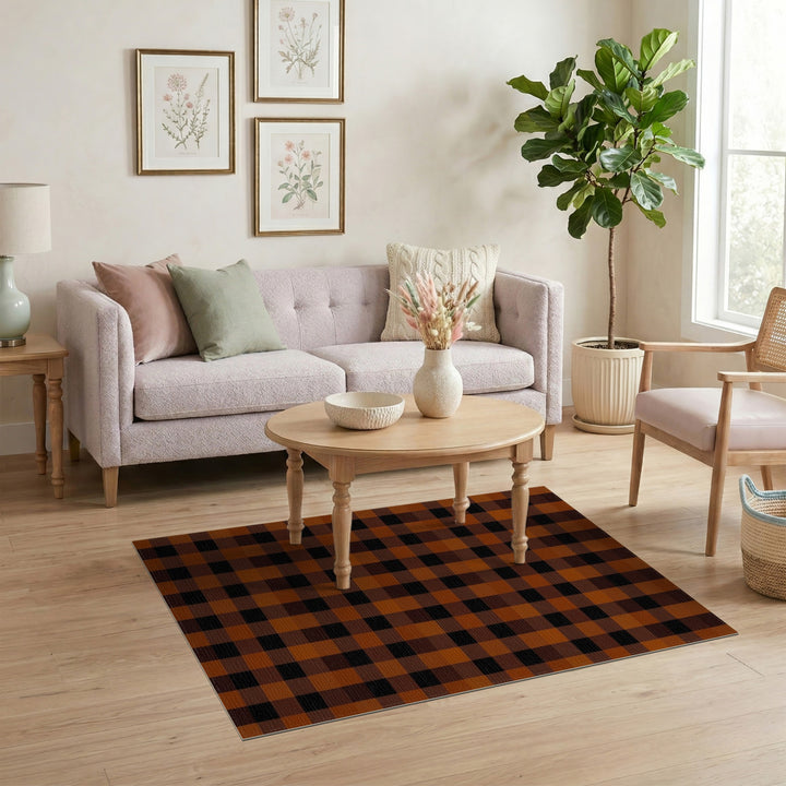 Geometric Modern Orange Buffalo Check Area Rug
