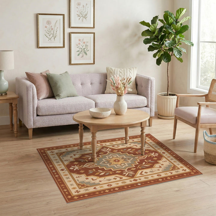 Red Southwestern Medallion Area Rug
