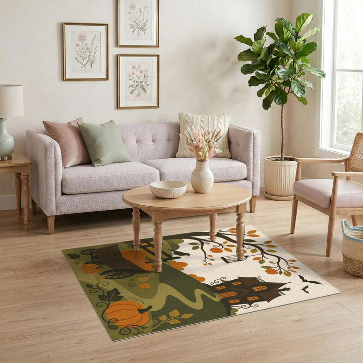 Orange Pumpkin Patch Halloween Area Rug