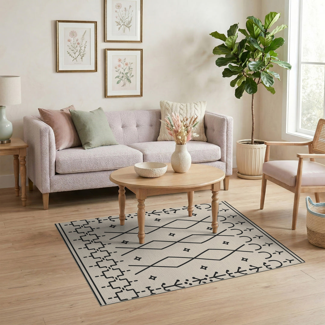 Black White Heritage Tribal Area Rug
