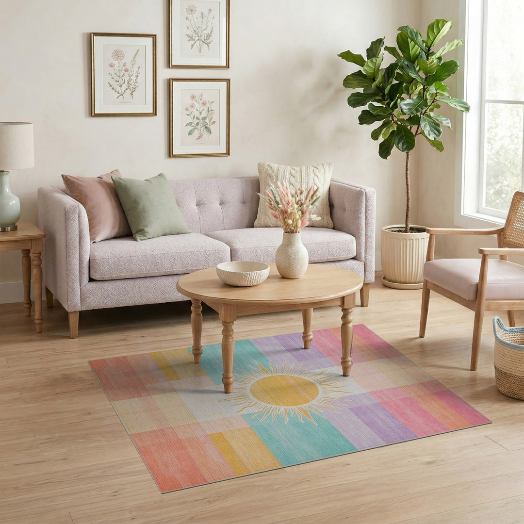 Sunburst Pastel Plaid Area Rug