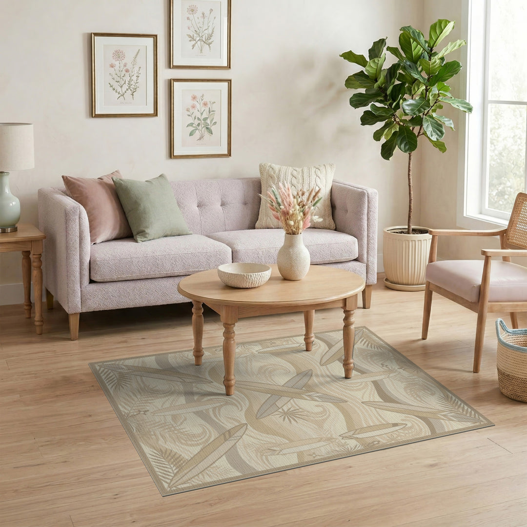 Neutral Surfboard Waves Washable Area Rug