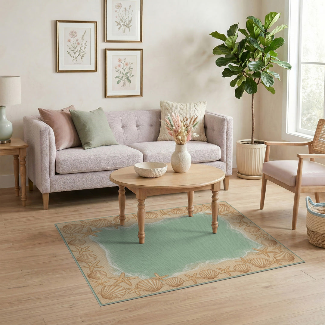 Teal Coastal Seashell Area Rug