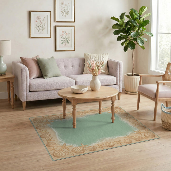 Teal Coastal Seashell Area Rug