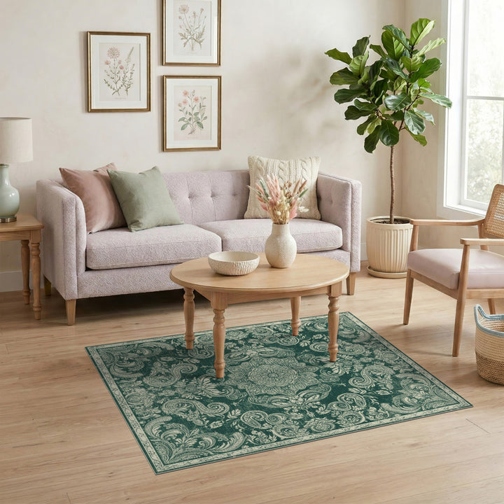 Green Floral Vintage Area Rug