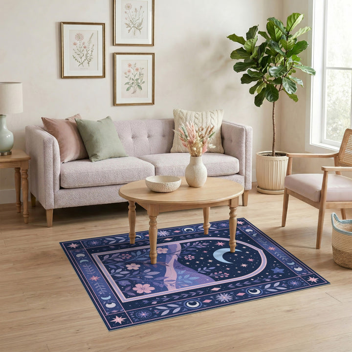 Purple Crescent Moon Boho Floral Rug
