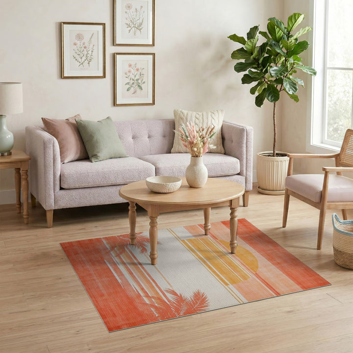 Sunset Palm Orange Area Rug