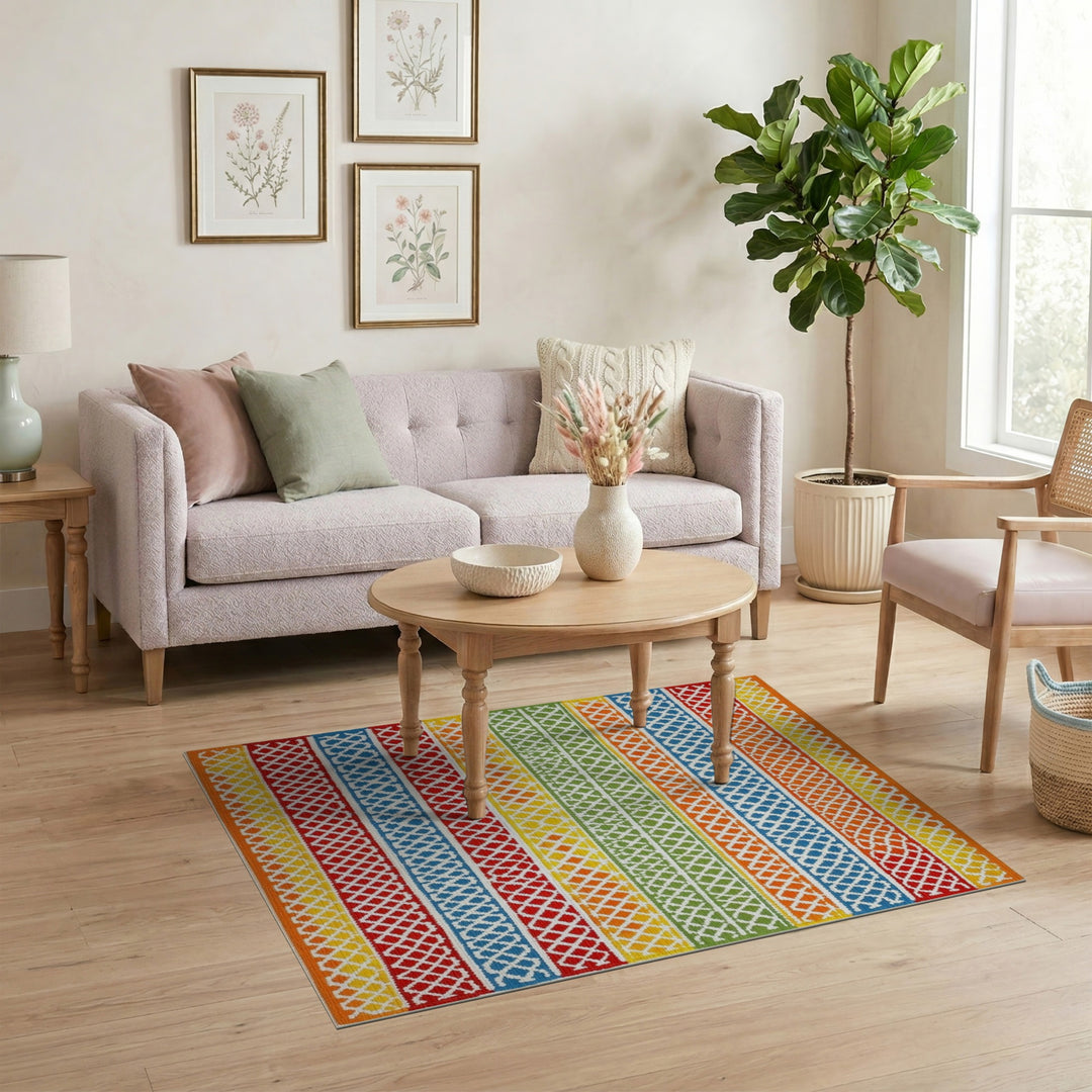 Vibrant Multi-Color Lattice Area Rug