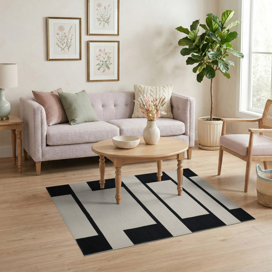 Black White Geometric Area Rug