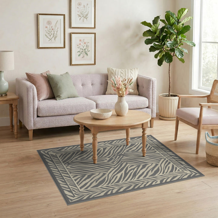 Grey Zebra Stripe Geometric Area Rug