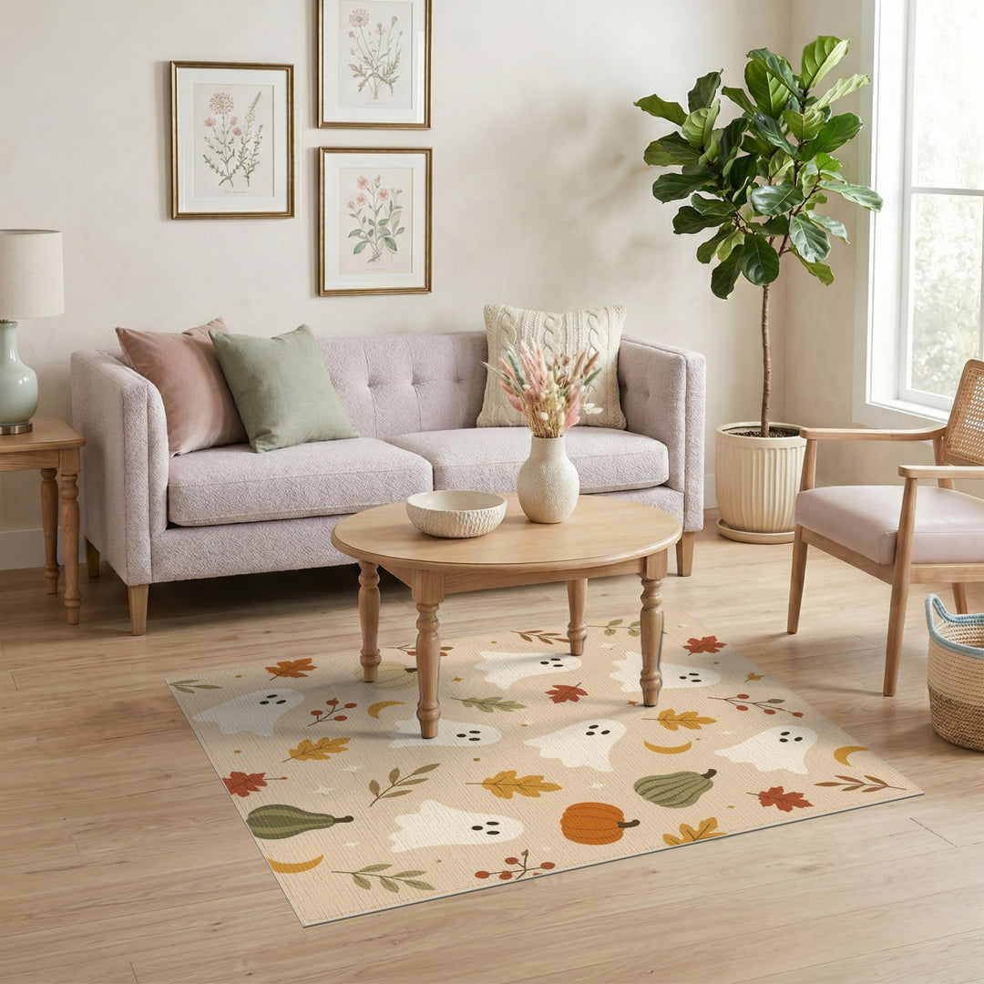 Ghost and Pumpkin Halloween Washable Area Rug