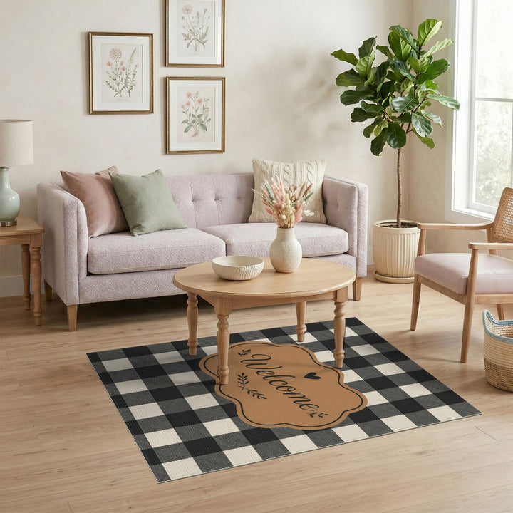 Black White Checkered Welcome Area Rug