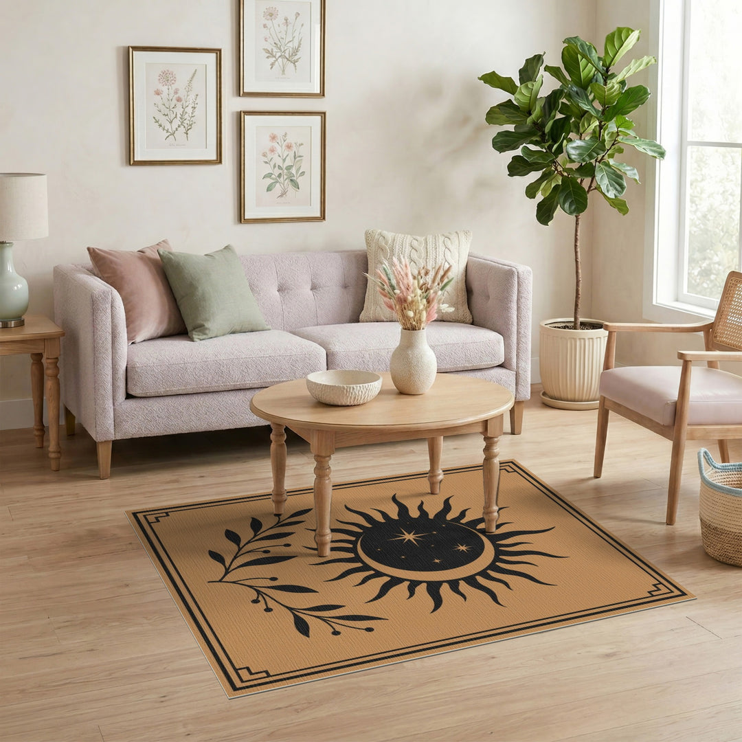 Celestial Sun Moon Brown Area Rug