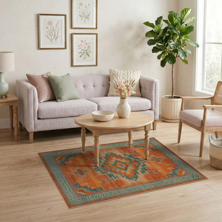 Orange ODIKA Orange Southwestern Geometric Area Rug