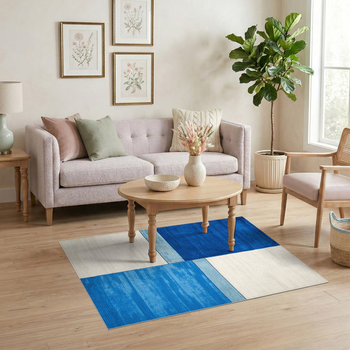 Geometric Modern Blue Geometric Block Area Rug