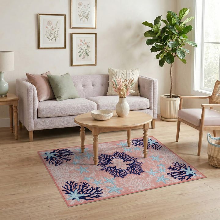 Pink Coral Starfish Coastal Area Rug