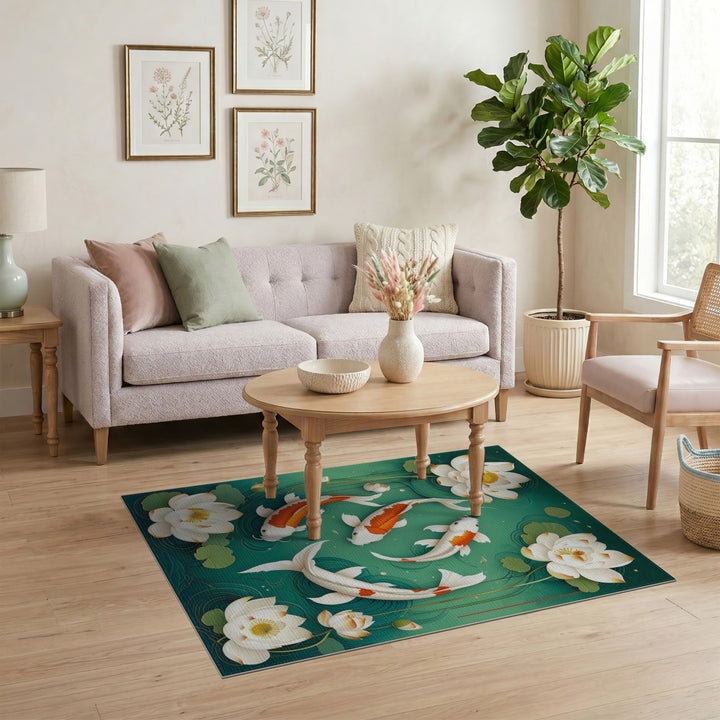 Koi Lotus Teal Area Rug