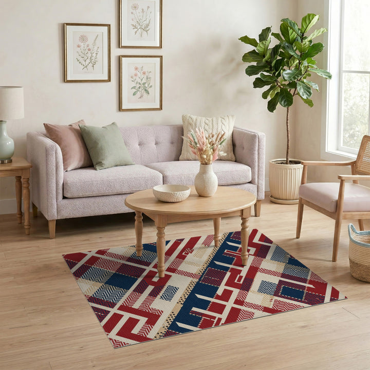 Geometric Modern Bold Geometric Red Navy Area Rug