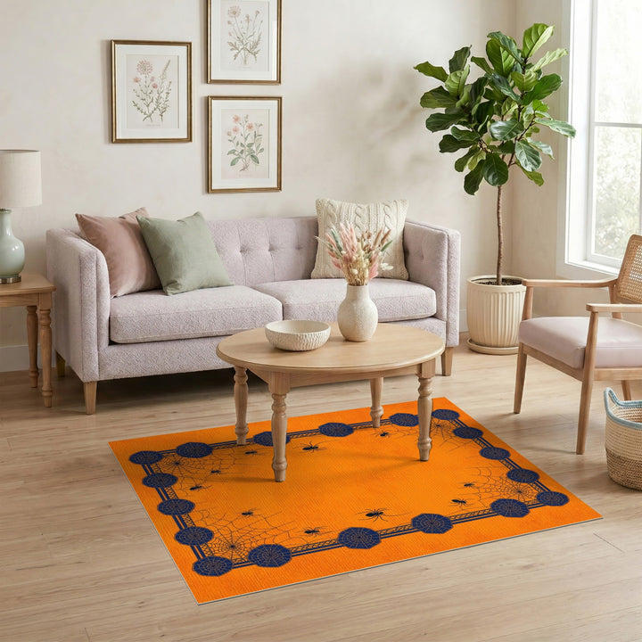 Orange Spider Web Kids Area Rug