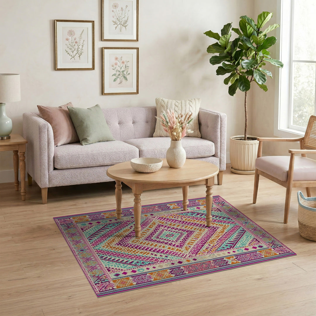Geometric Modern Vibrant Multi-Color Geometric Diamond Area Rug