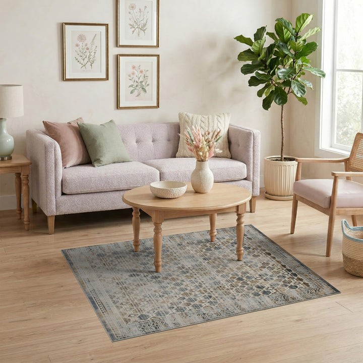 Beige Neutral Distressed Geometric Area Rug