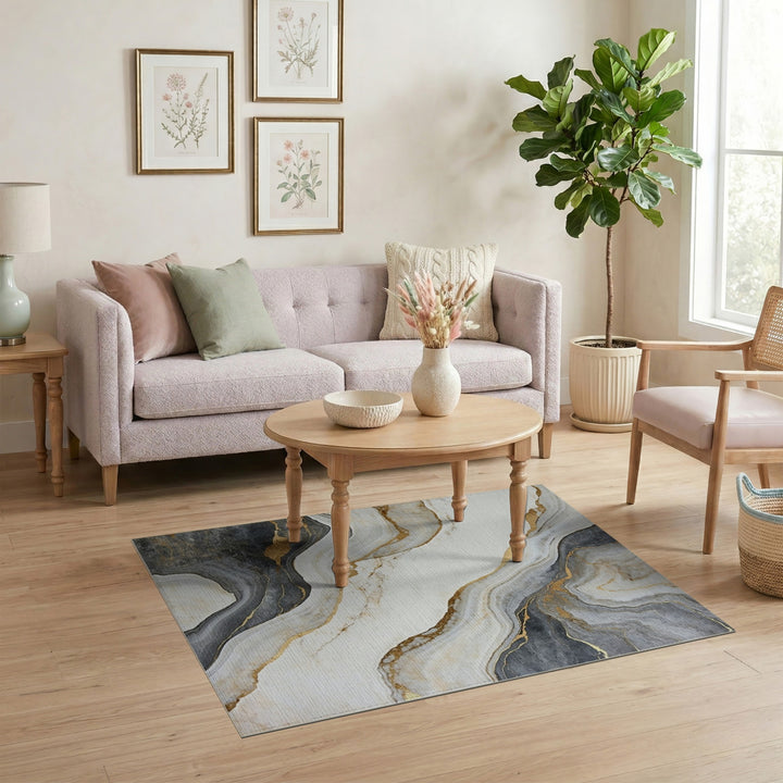 Grey Marble Gold Vein Area Rug