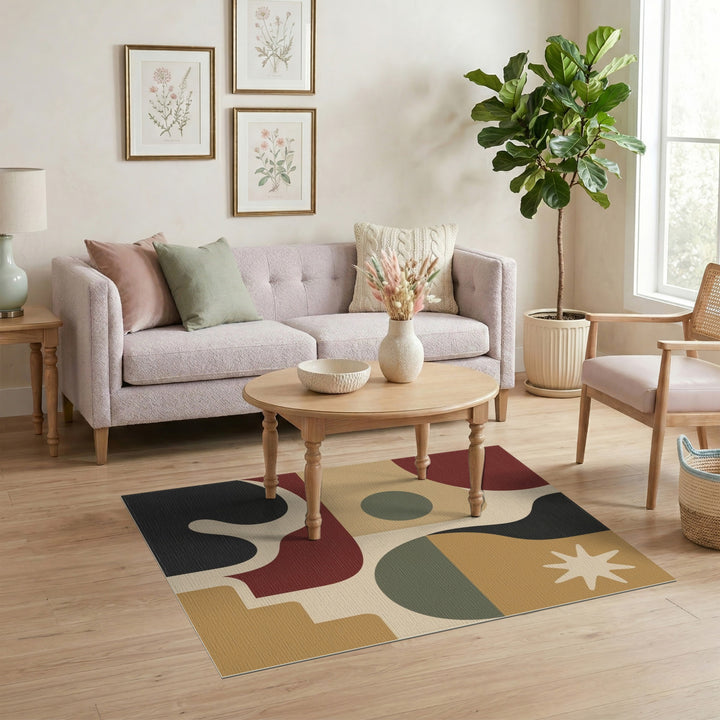 Geometric Abstract Area Rug in Brown Tan