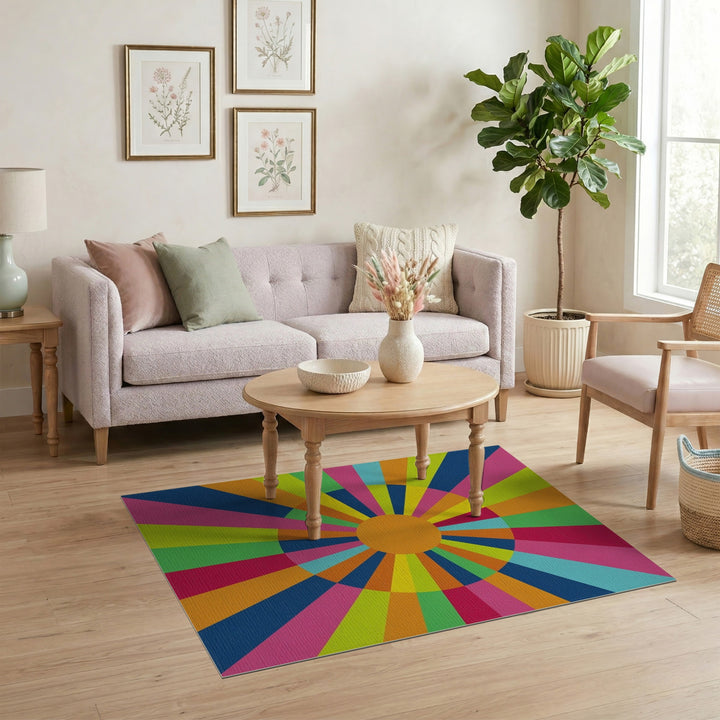 Vivid Multi-Color Radial Burst Area Rug
