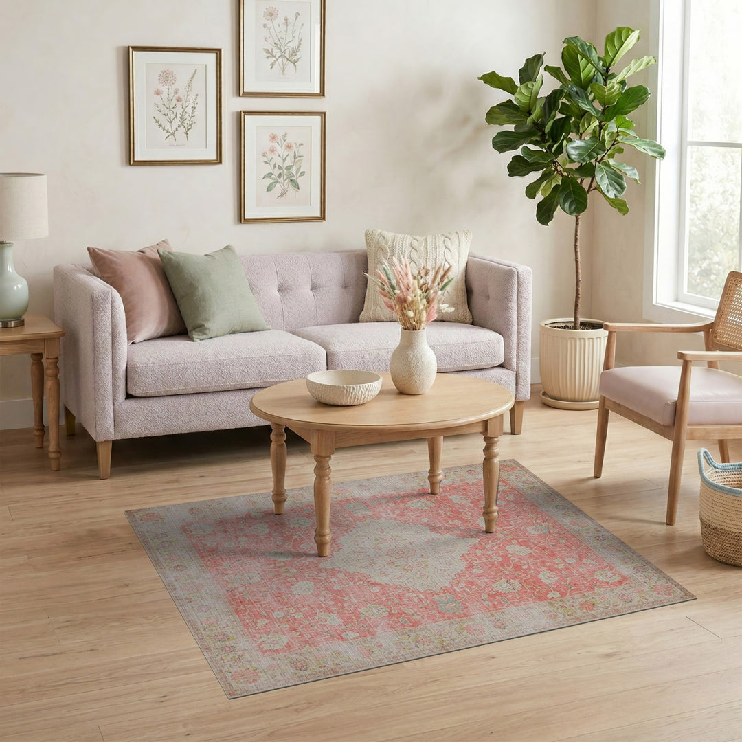 Pink Floral Vintage Area Rug
