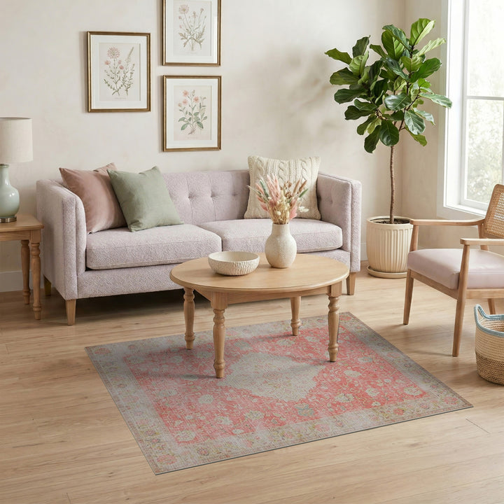 Pink Floral Vintage Area Rug
