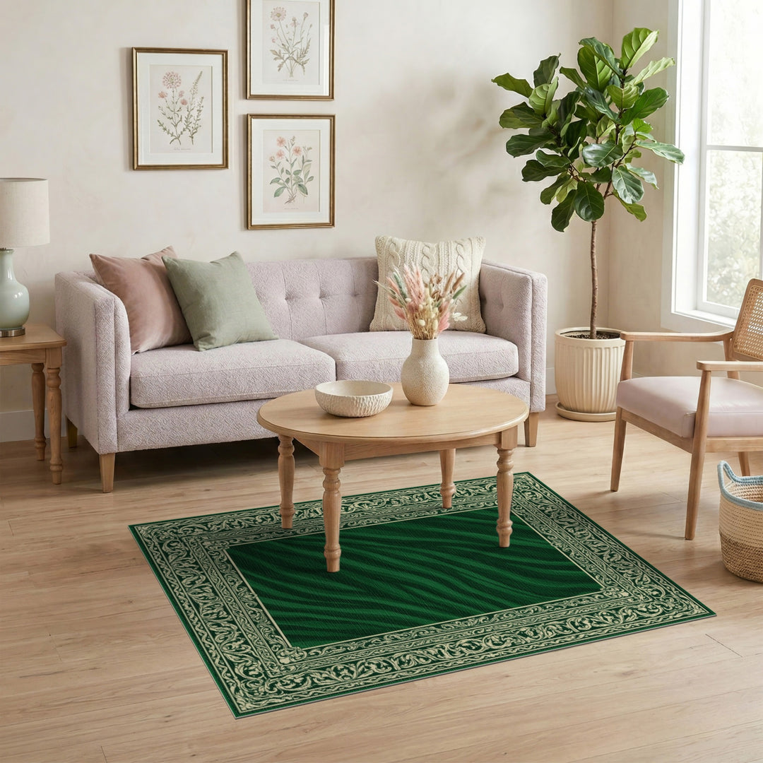 Green Zebra Striped Ornate Vintage Area Rug