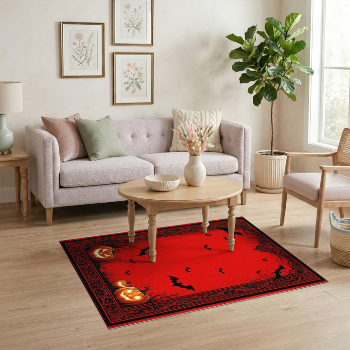 Spooky Red Halloween Pumpkins Area Rug