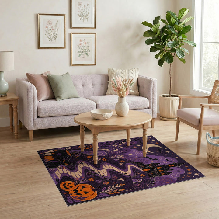 Purple Halloween Castle Kids Area Rug