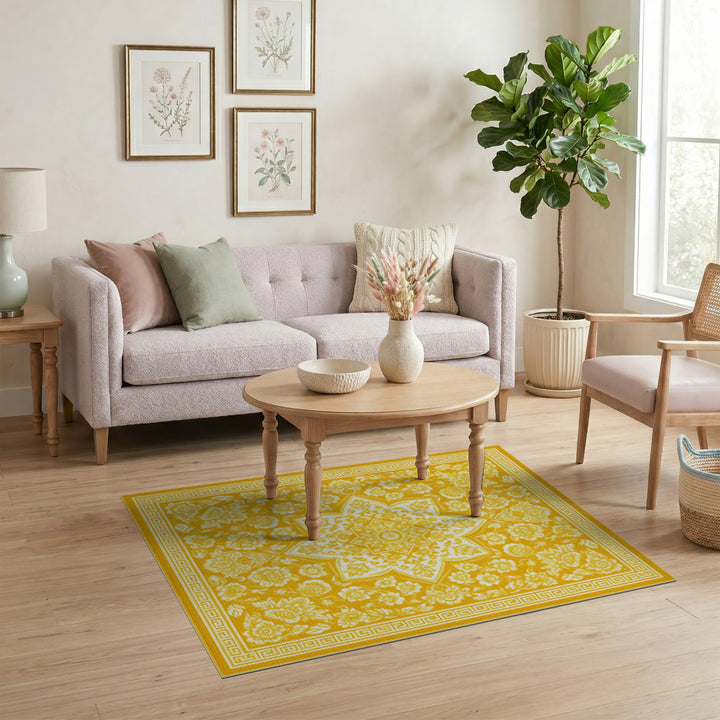 Yellow Floral Vintage Area Rug